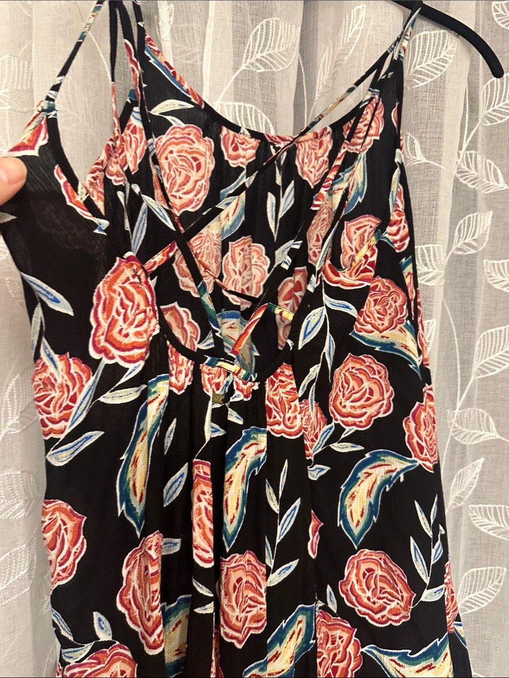Roxy Black Floral Crisscross-Back Swim Coverup with Pink Blooms - Picture 7 of 9